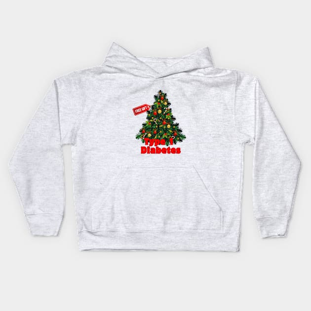 Diabetes Christmas Tree Free Gift Type 1 Diabetes Kids Hoodie by Diabeticsy